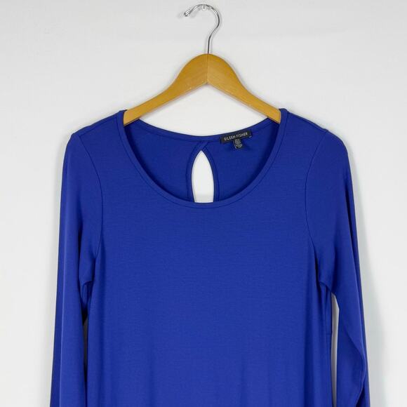 Eileen Fisher Womens Stretch Knit Keyhole Back Shift Swing Dress Small Blue - Picture 3 of 12